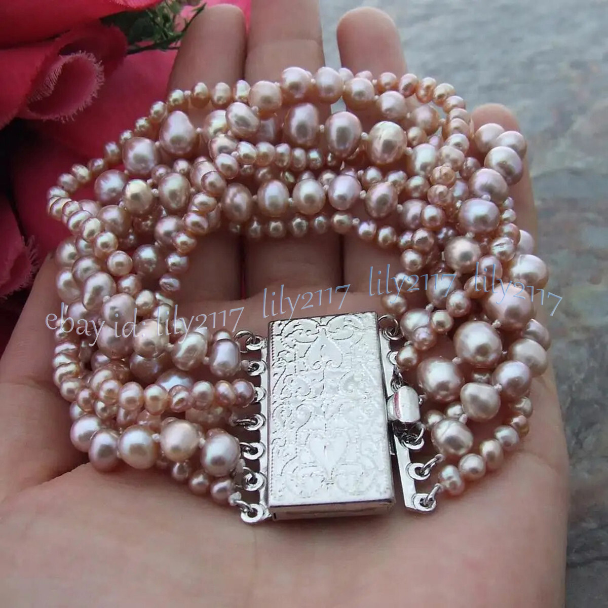 7 Strands Genuine Natural Purple Freshwater Baroque Pearl Bracelet 8 inch 4-8mm gallery