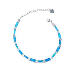 Hawaii Beach Blue Opal Multi Bar 925 Sterling Sliver Fire Opal Bracelet 18cm