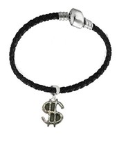 Z8 dollar peso sign English Pewter charm on a Faux Leather Bracelet