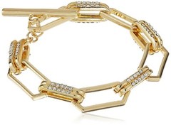 T Tahari Gold Crystal Pave Link Bracelet,7″