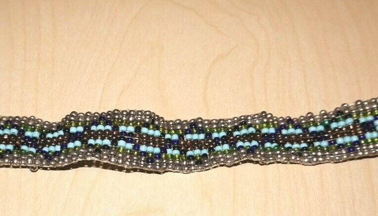 Beaded Bracelet Blue Gold Green Silver 5/8" Wide Screw In Closure 7" long gallery