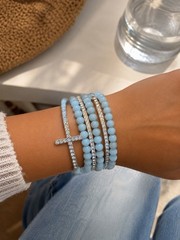✨ Blue Beaded Cross Bracelet Set – 6 Piece Stackable Bracelets