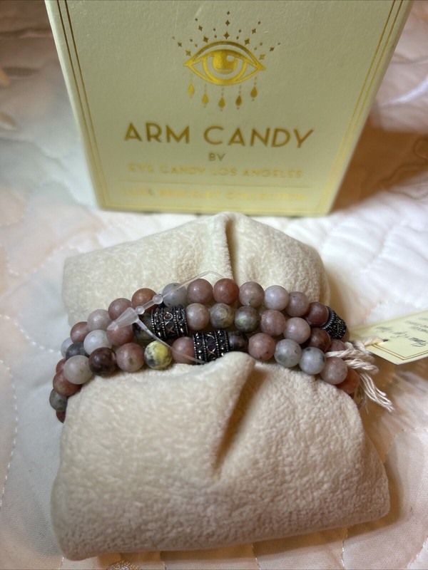 ARM CANDY By Eye Candy Los Angeles bracelet Hamsa + Eye + Agate Alloy NWB gallery