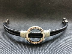 Unisex Stylish Hemp Cord Wrapped Leather Bracelets Metall Ring