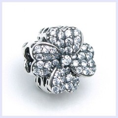Sterling Silver Four Leaf Clover Lucky Clear CZ Bead for European Charm Bracelet