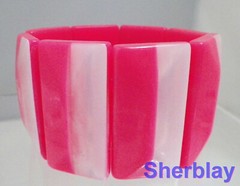 Fashion Jewelry Forever 21 Pink White Acrylic Flat Bead Stretch Bracelet