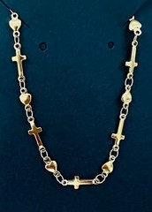 Gold Plated Dainty Chain Cross Heart Bracelet 6″ 7″ 8″ Nickel Free Non Tarnish