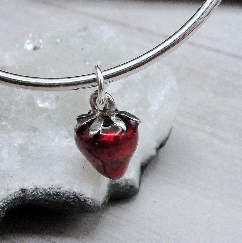 Red Strawberry Charm - 3D Strawberry Charm - Silver and Red Strawberry Pendant gallery
