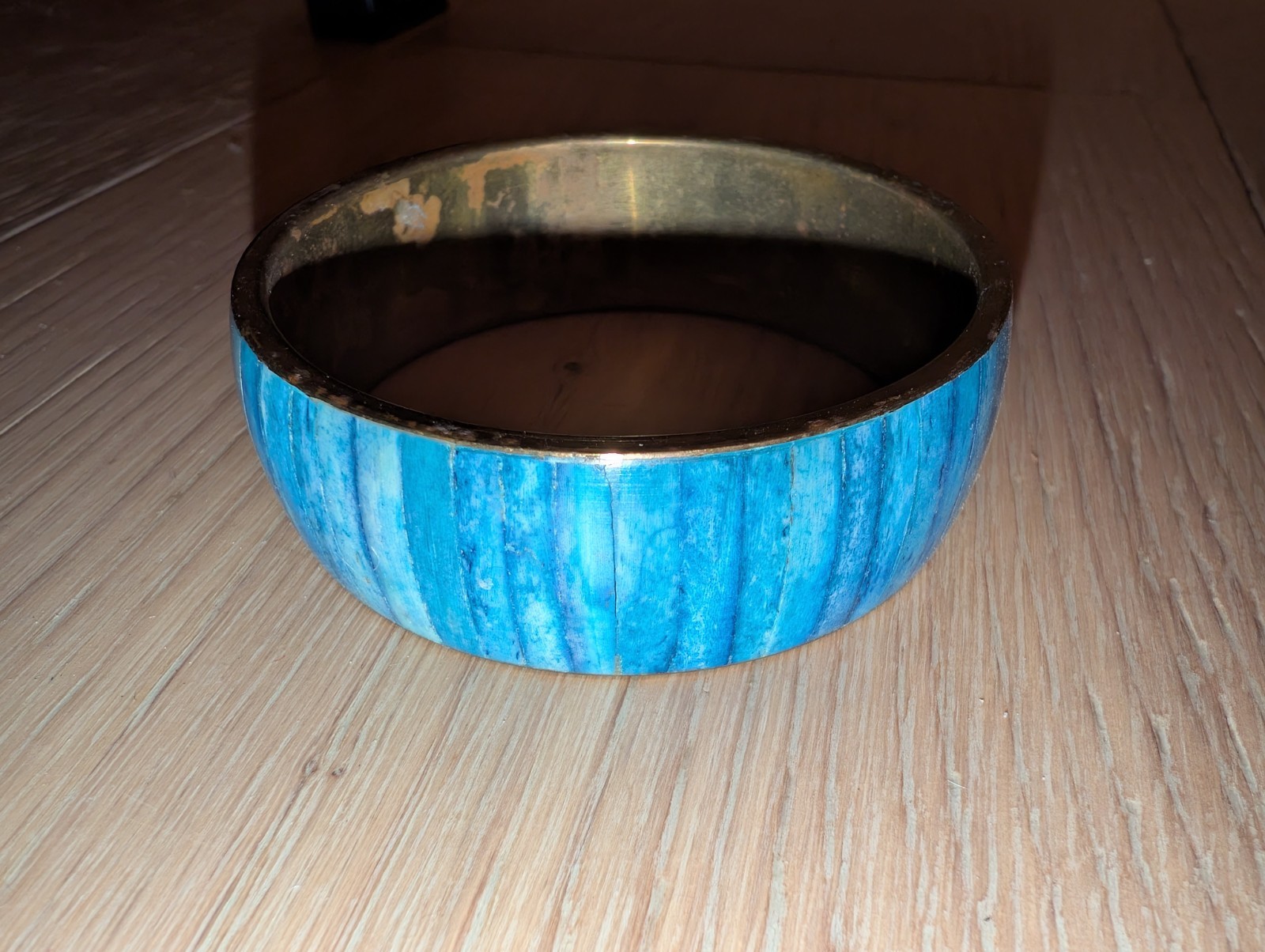 Vintage Blue Bangle Bracelet Brass Multi Blue Insets, Unknown Metal gallery