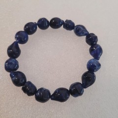 Blue Marbled Abstract Bead Stretch Bracelet Chunky Statement Art Jewelry Navy