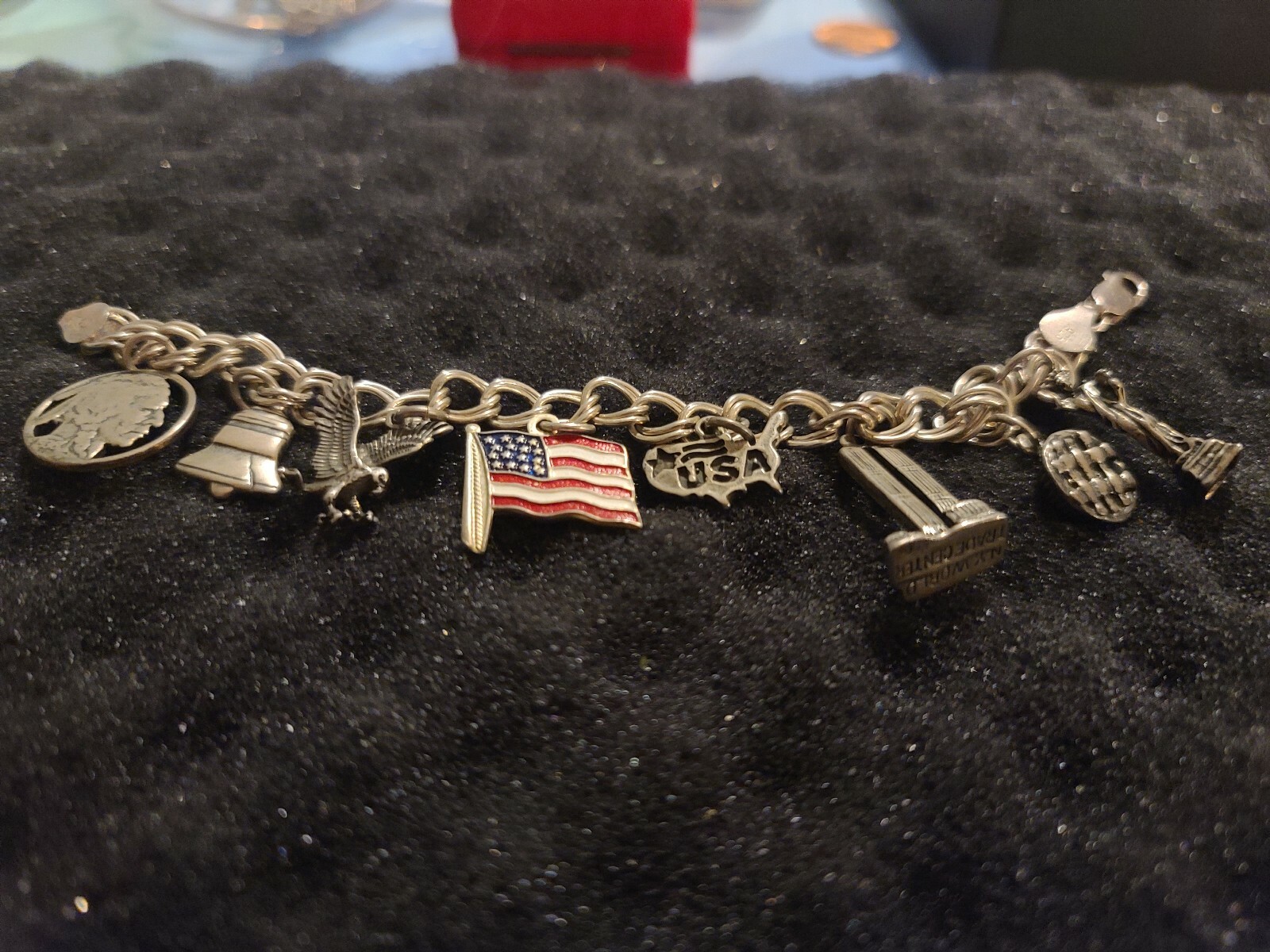 Sterling 925 Patriotic Bracelet with 8 sterling charms UNITED STATES gallery