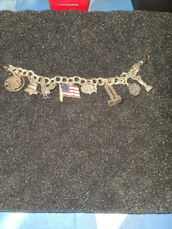 Sterling 925 Patriotic Bracelet with 8 sterling charms UNITED STATES gallery