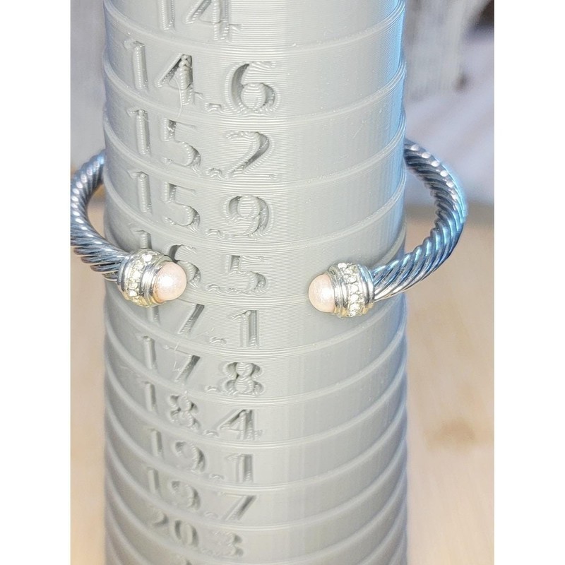 Silver Tone Cable Cuff Bracelet Pink Simulated Pearl Rhinestone Open Cuff Bangle gallery