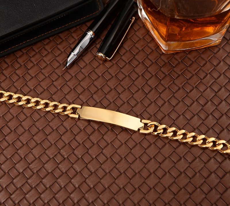 Hip Hop Men / Women Titanium Stainless Steel Engrave Bar Chain Bracelet 8" gallery