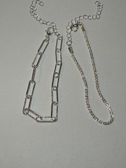 2 Silver Tone Anklets Bracelet Set – Chain Link & Crystal Tennis Style