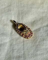 Pink Rhinestone Baby Shoe With White Rhinestone Butterfly Charm