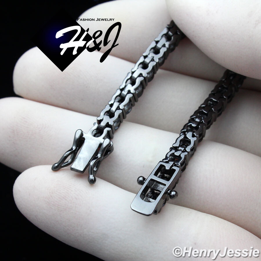 7"-8.5"MEN WOMEN ICY BLING CZ 4MM 1 ROW TENNIS 14K BLACK GOLD PLATED BRACELET*B2 gallery