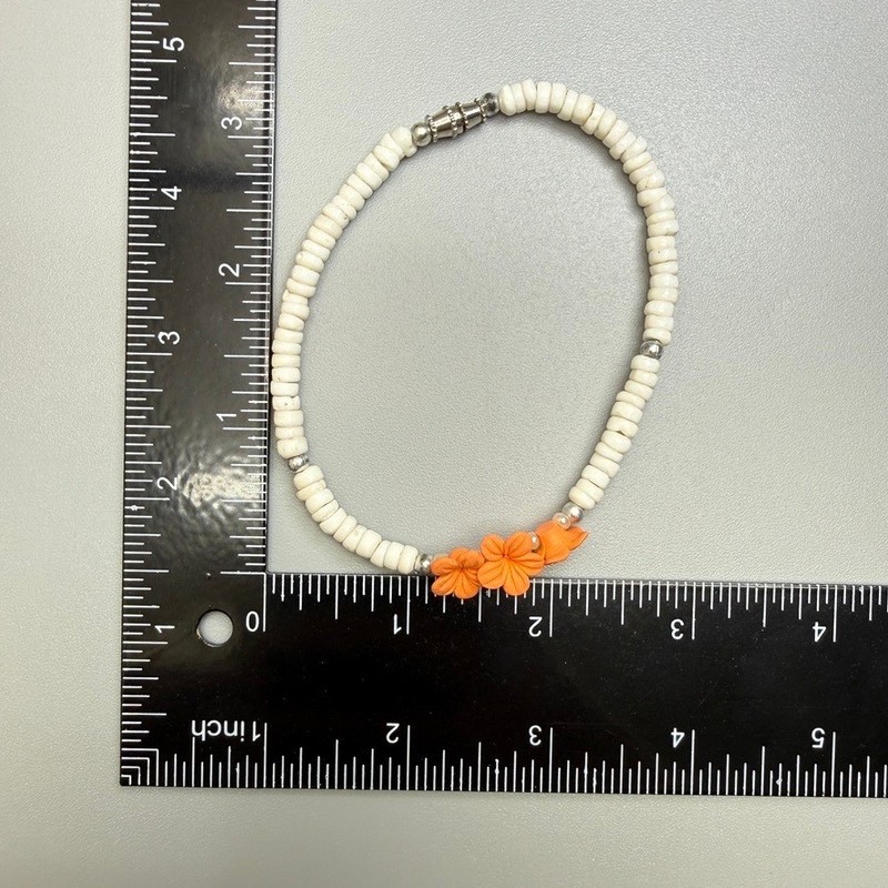 Puka Shell Orange Flower Plastic Bead Bracelet 8.5" Hawaii Crafting Harvest READ gallery