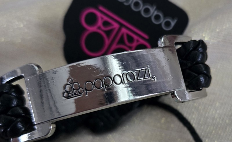 Paparazzi Black Silver Braided Leather Adjustable Bar Bracelet, Tie Closure gallery