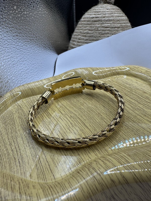 Gold Tone Stainless Steel Razor Blade Style Braided Cable Bracelet Unisex gallery