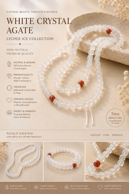 White Crystal Agate – Lychee Ice Collection 8mm gallery