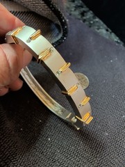 Silver Gold And Crystal Contemporary Bangle Bracelet Pre-owned Fashion Jewelry