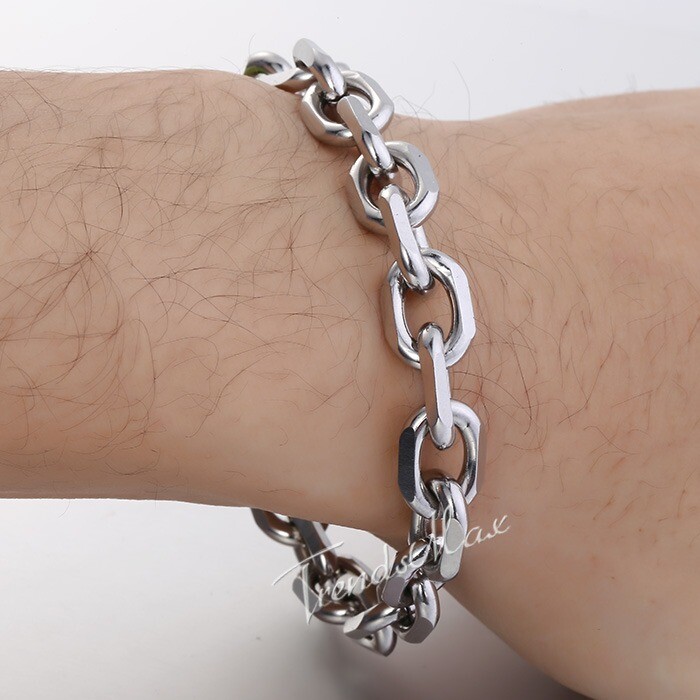 10mm Oval Cable Link Bracelet Mens Silver Stainless Steel Chain Jewelry 7-11 in gallery