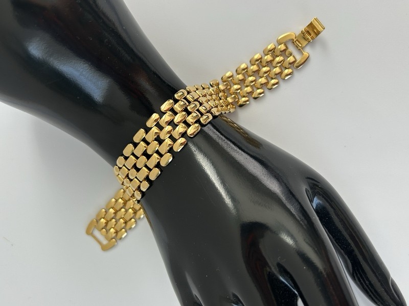 Gold Tone Wide Multi-Row Link Bracelet Fold Over Clasp Statement 7” gallery