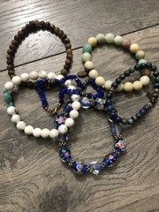 Beaded Bracelet Lot Stretch Elastic Floral Turtle Gemstones