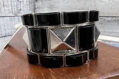 FOREVER 21 DOUBLE STRANDED SILVER TONE 7” STRETCH BRACELET BLACK BEADS 🖤