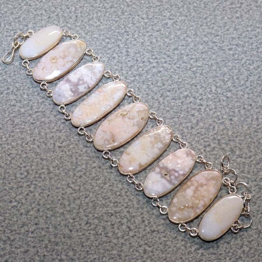 Cluster Ocean Jasper 925 Silver Plated Bracelet 8" Winter Party Jewelry GW gallery