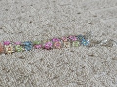 Multicolor Glass Beaded Flower Bracelet, Round Beads, Chain Clasp