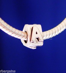 Alphabet Initial Letter A Silver European Bead Charm Personalized Words