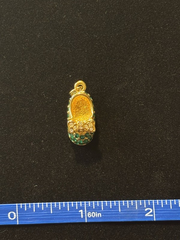 Firenza Baby Shoe Charm Green Rhinestone Gold-Tone gallery