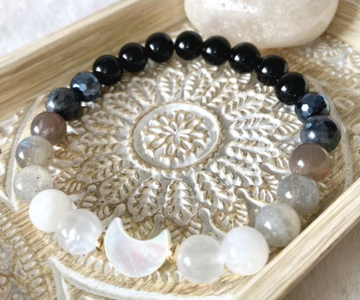 Pearl Moonstone Labradorite Bracelet Moon Phase Charm Crystal Healing Jewelry gallery