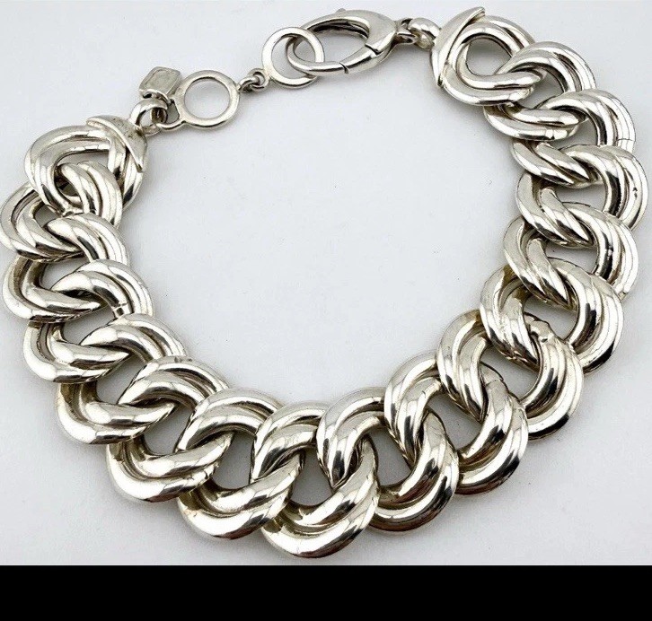 925 Sterling Silver Curb Link Chain Bracelet, Lobster Clasp, Signed gallery