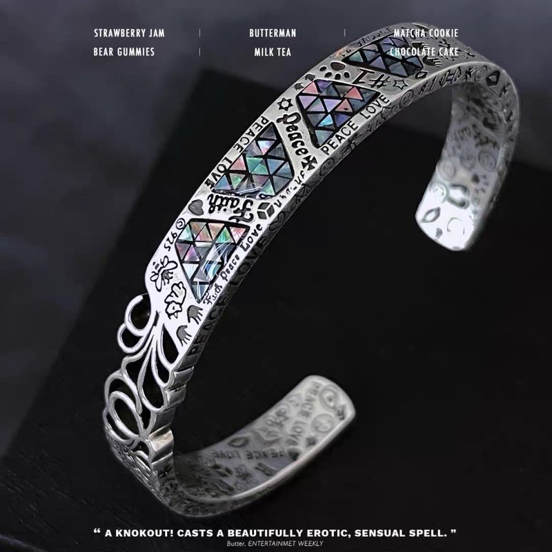 Geometric Silver 925 Multicolor Bracelet and Ring Set Peace Love Theme gallery