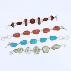 Lot of 4 Coleman Whitney Kelly Agate Jasper and Rhinestone Bracelets in Sterling