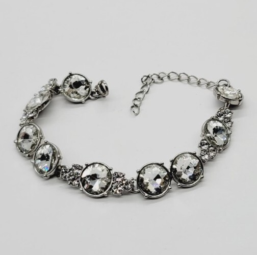 Crystal Bracelet rhinestone Silver Tone 9 in Statement Bridal Prom Wedding #B11 gallery