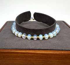 Luminous Opalite Rondelle Beaded Bracelet 20.00ctw Goldtone 7-9″ Adjustable Gift