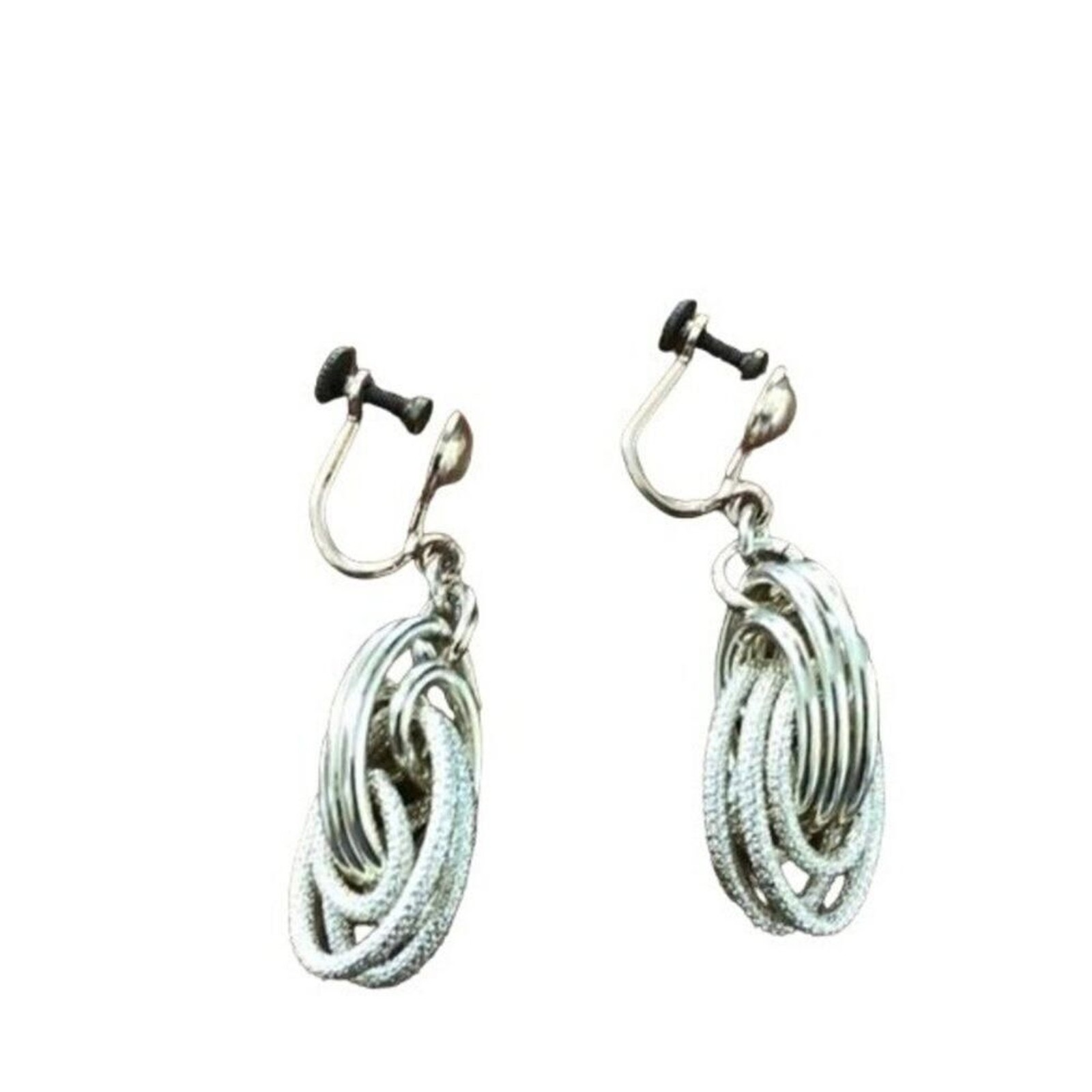 Silver Tone Interlocking Rings Dangle‎ Clip On Earrings Fashion Jewelry gallery