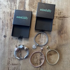 Mint & Lily Stretch Bracelets Heart Charms Rose Gold Silver Gold And TriCube Mtl