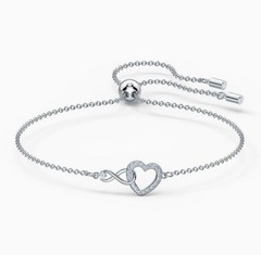 Swarovski Heart & Infinity Slide & Hyperbola Bracelet Swan Logo Rhodium Plated