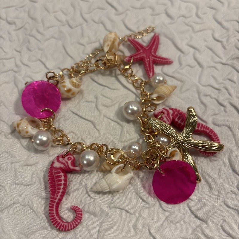 Mermaid Ocean SHELLS Beach STARFISH Sea PEARLS PINK PEARLS SHELL Bracelet NEW! gallery