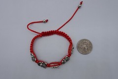 scarab beetle red cord macrame adjustable rhodium plated bracelet