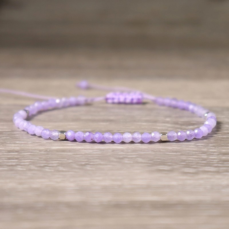 Lavender Amethyst 3mm Gemstone Beads Dainty Healing Women Men Bracelet Gift gallery