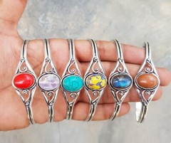 Natural Assorted Gemstone Adjustable Cuff Bangle Bracelets Multi Crystal Jewelry