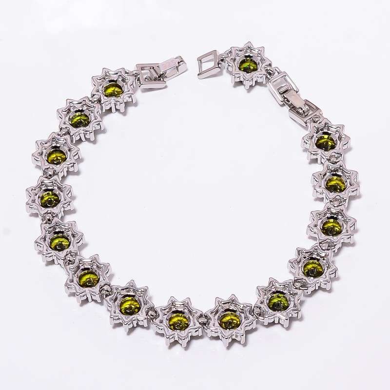 Green Tourmaline, CZ 925 Sterling Silver Adjustable Bracelet 7-8" B127929 gallery