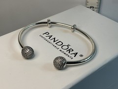 Pandora Open Bangle Bracelet Sparkling Pave Caps And 2 Stoppers Sz 1 Small