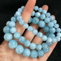 Natural 6/8/10/12/14mm Blue Aquamarine Round Gemstone Stretchy Bracelet 7.5″ AAA